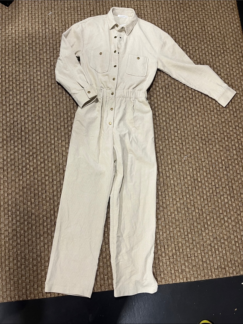 12th Tribe Beige Button-Front Utility Jumpsuit